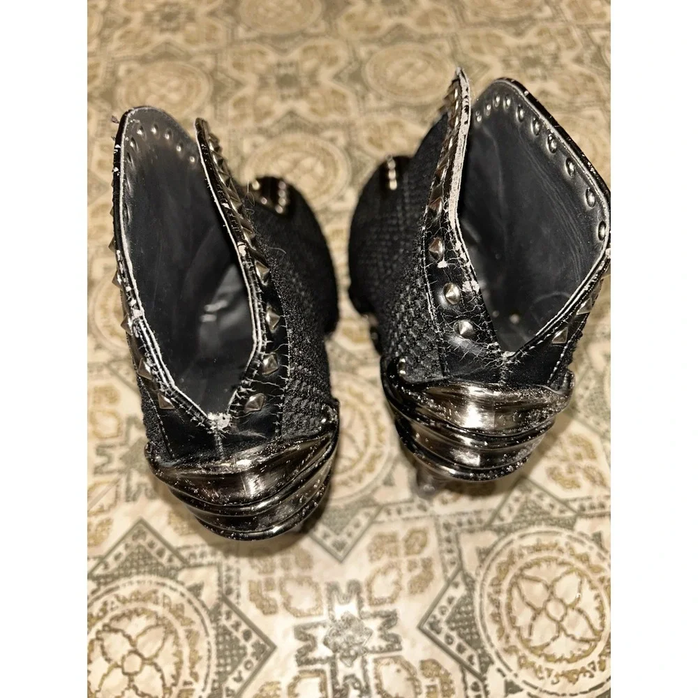 Hades Footwear Vesper Black Gothic Steampunk Spinal Heel Platform Booties Vamp